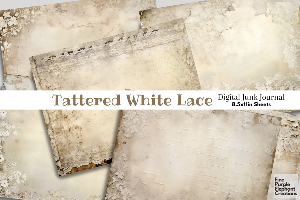Old Tattered White Lace Junk Journal, a Background Graphic by Fine Purple Elephant (Photo 1 of 4)