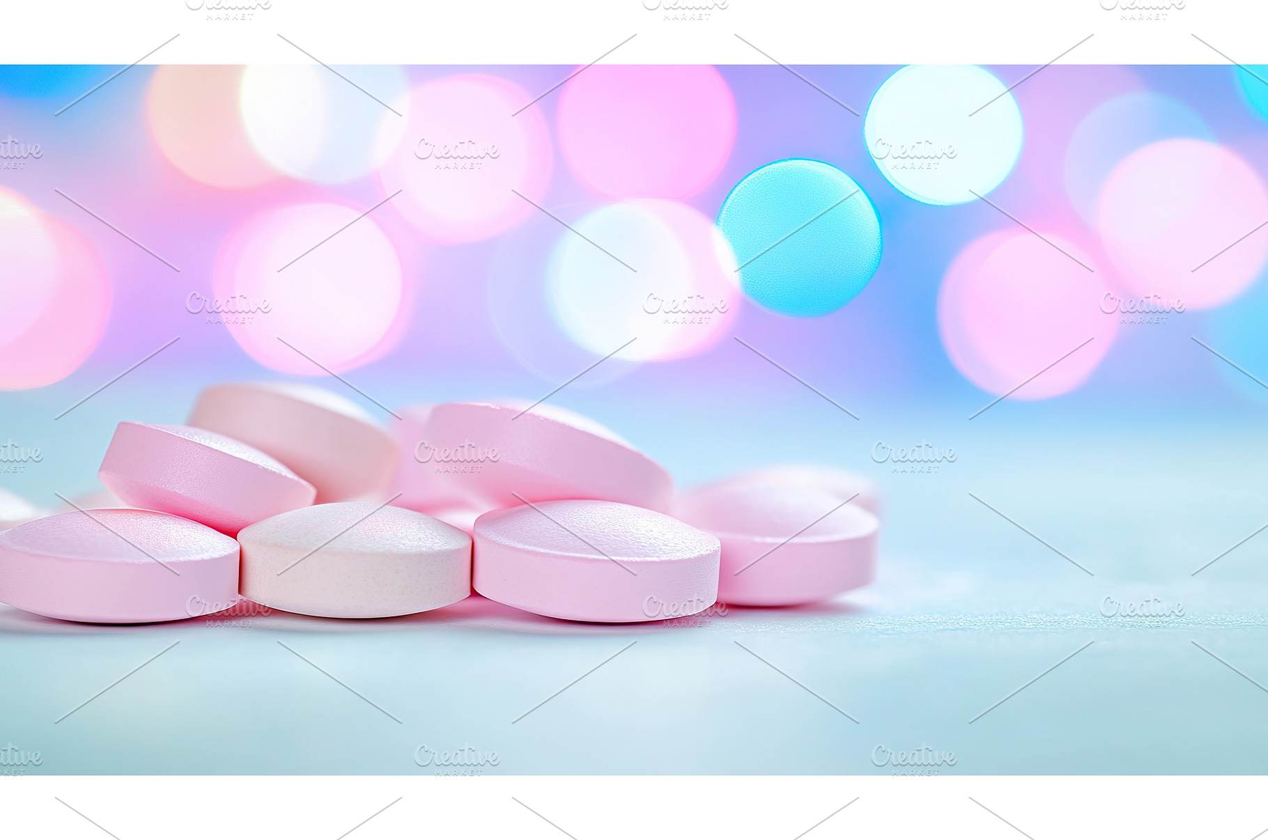 Pastel pink pills on soft blue, an Abstract Photo by Lermont51