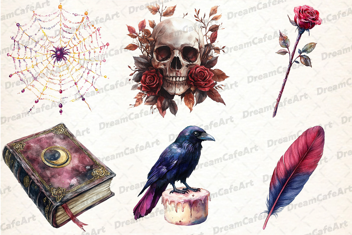 Watercolor Burgundy Halloween Clipar, an Illustration by DreamCafeArt (Photo 3 of 7)