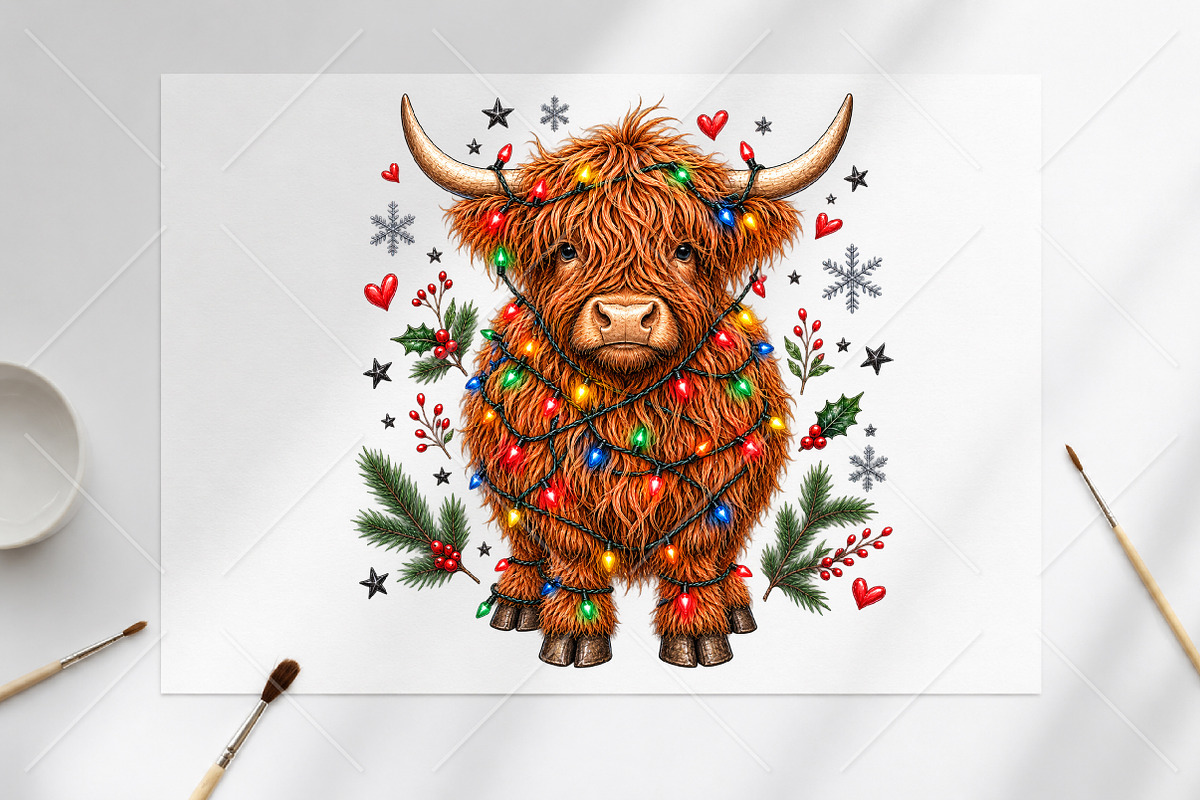 Funny Christmas Highland Cow PNG, a Seasonal Illustration by Canvas Craft (Photo 6 of 6)