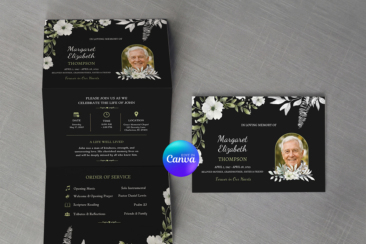 Black Floral Funeral Program, an Invitation Template by Arslan (Photo 2 of 3)