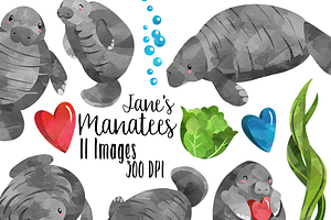 Watercolor Manatees Clipart