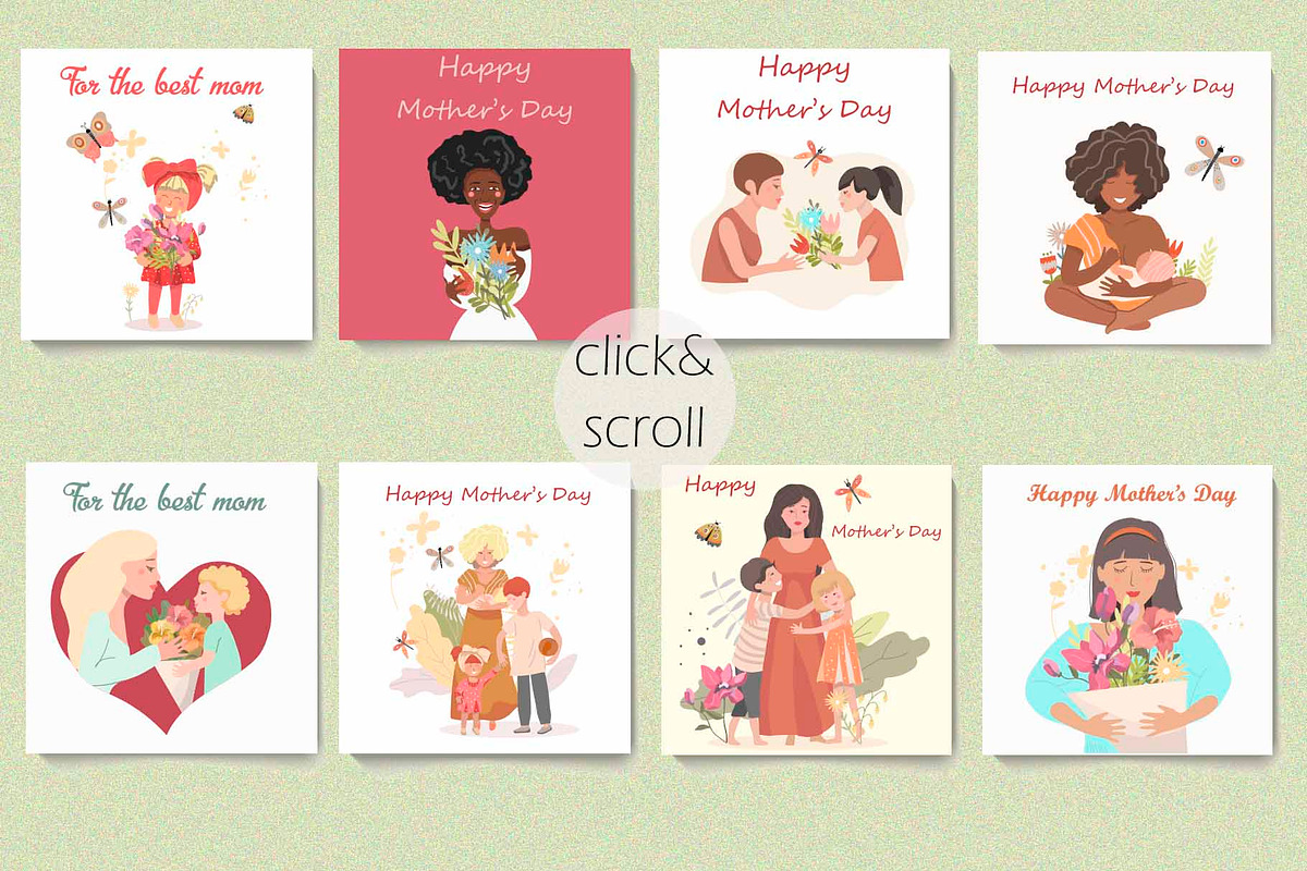 Mother's Day Greeting Cards Set, an Illustration by NataLyaroArt (Photo 3 of 6)