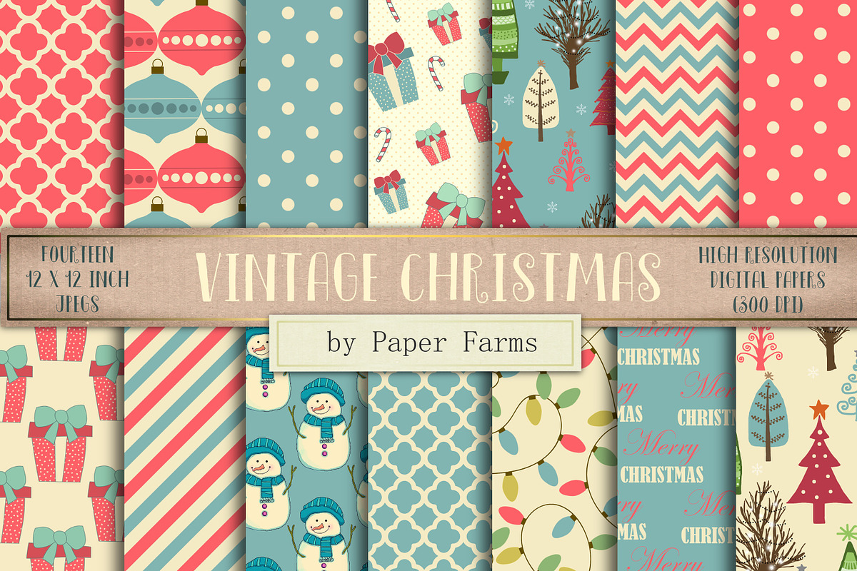 Vintage Christmas backgrounds, a Pattern Graphic by Paper Farms (Photo 1 of 2)