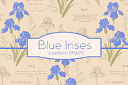 Vintage Blue Irises patterns, a Pattern Graphic by Carpet Tapete Pretzel (Thumbnail 1 of 16)
