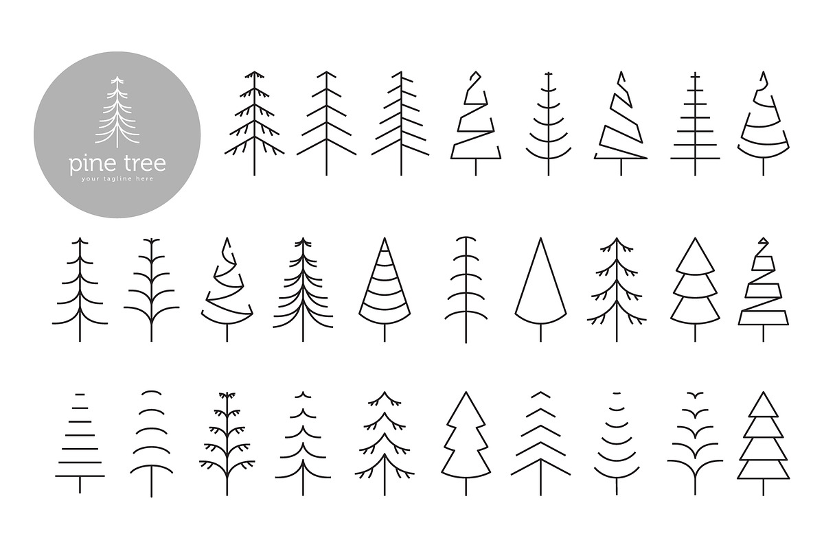 pine tree line art icon logo bundle, a Branding & Logo Template by Pyruos ID