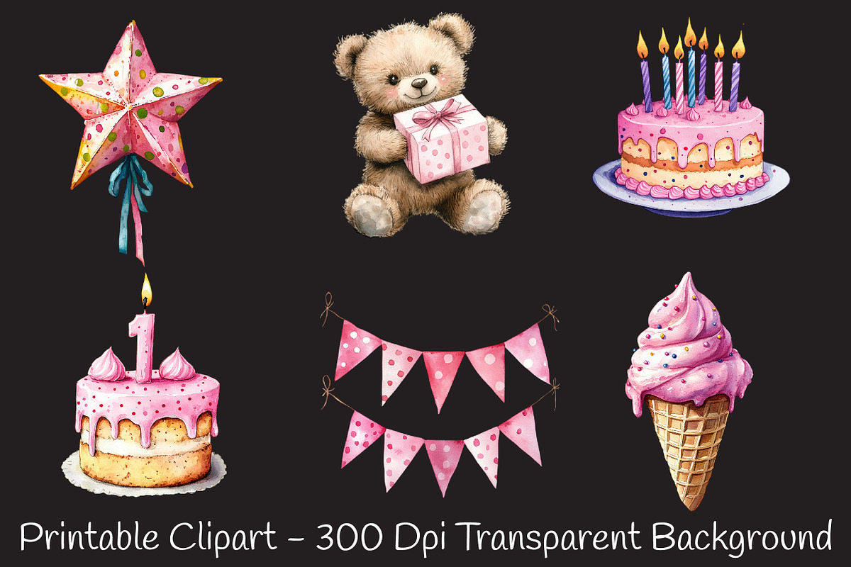 Pink Kids Birthday Clipart, an Illustration by RobertsArt (Photo 7 of 7)