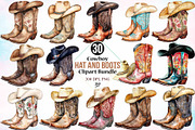 Cowboy Hat and Boots Clipart Bundle, a Seasonal Illustration by Canvas Craft (Thumbnail 1 of 3)