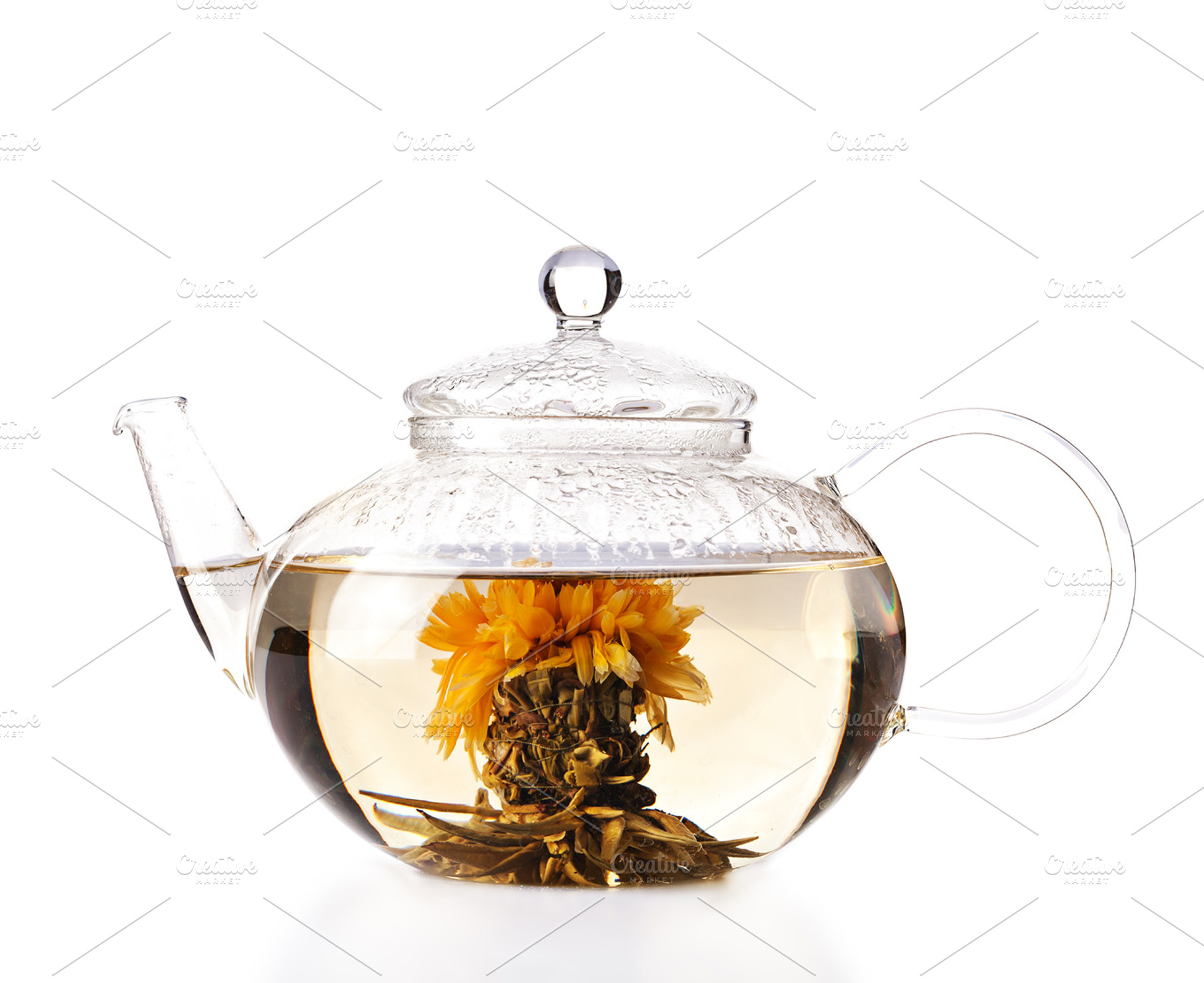 Teapot With Green Herbal Tea Isolated Containing Background Black And
