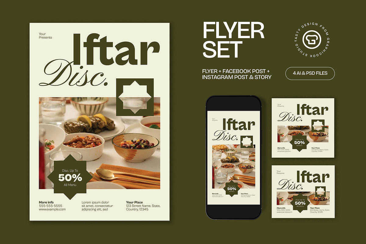 Green Beige Iftar Discount Flyer Set, a Flyer Template by graphicook (Photo 1 of 3)