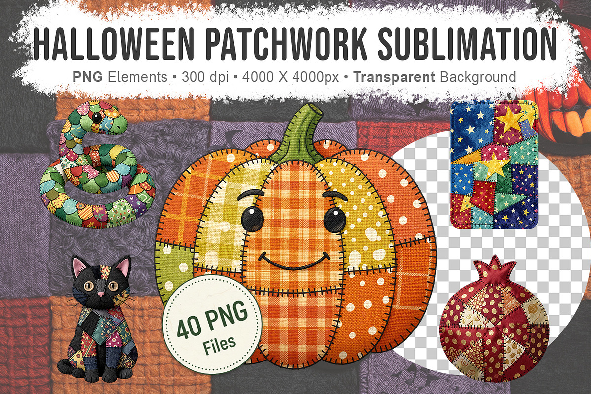 Halloween Patchwork Sublimation, a Seasonal Illustration by Artnoy (Photo 1 of 18)