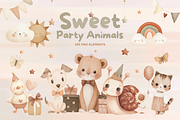 Watercolor Party Animals Clipart, an Object Graphic by JulsIst (Thumbnail 1 of 13)