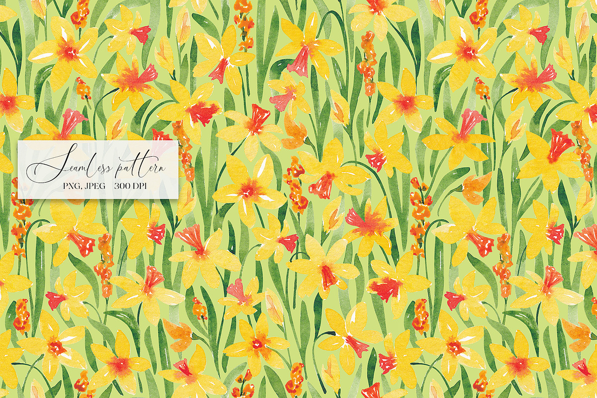 Daffodils seamless pattern, a Pattern Graphic by SirenaArt (Photo 5 of 11)