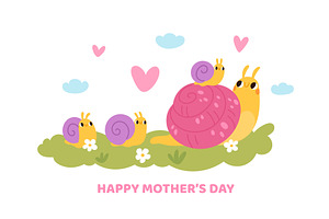 Cute snail mother. Mom day card with, an Animal Illustration by YummyBuum