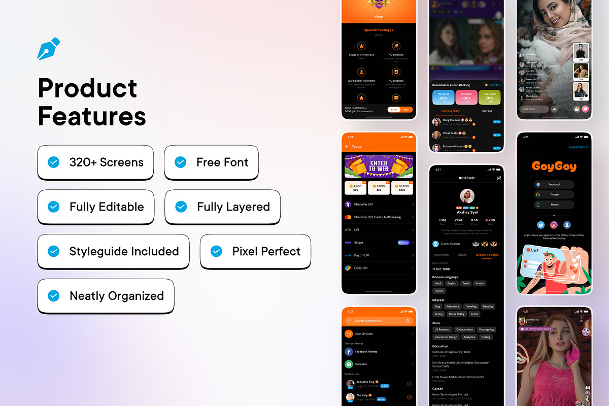 Live Streaming App UI Kit, an UI Kit Template by SyalUIUX (Photo 2 of 5)
