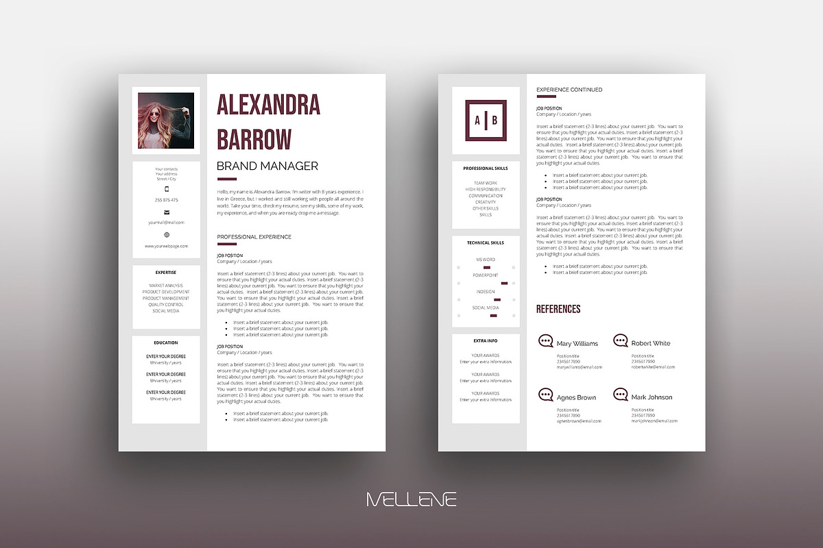 Resume / CV template - Alexandra, a Resume Template by Mellene Templates (Photo 1 of 3)