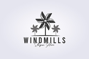 windmills logo vintage illustration, a Branding & Logo Template by Lodzrov