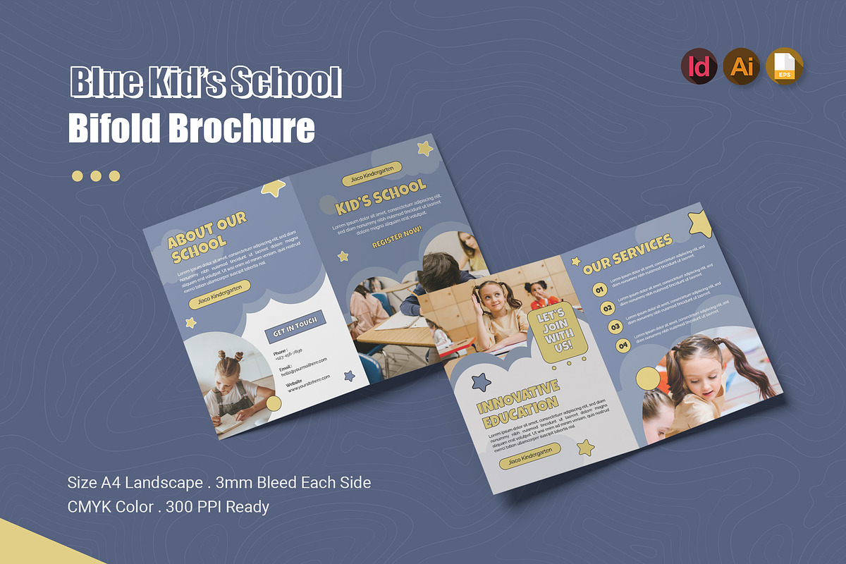 Blue Kids School Bifold Brochure, a Brochure Template by Esensifiksi.studio