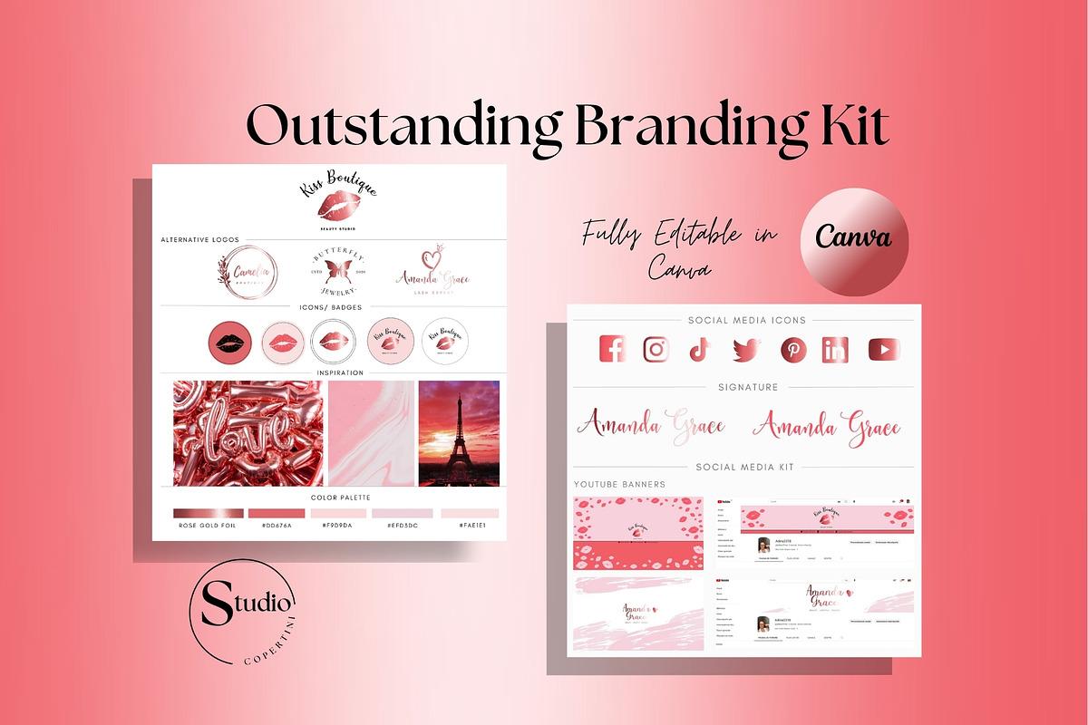 Pink Rose Branding Kit Canva, a Branding & Logo Template by CopertiniStudio (Photo 1 of 7)