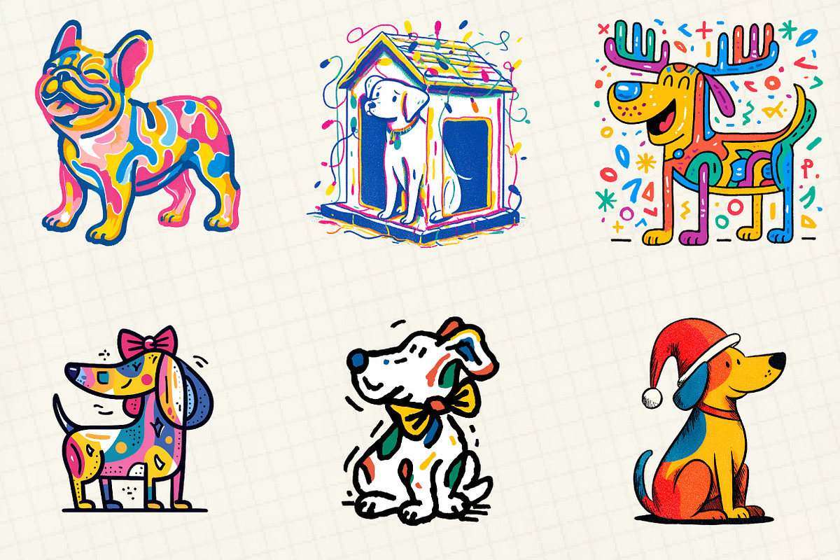Retro Christmas Dog Clipart, an Illustration by DreamCafeArt (Photo 4 of 6)