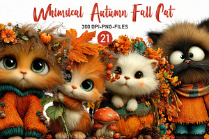 Whimsical Autumn Fall Cat Clipart, a Seasonal Illustration by Designworld