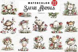 Safari Animals Whimsical Clipart, a Transportation Illustration by Watercolor design