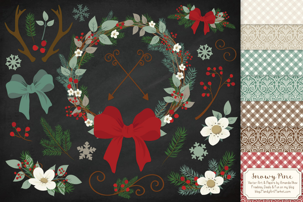 Rustic Pine Christmas Vectors, a Decorative Illustration by Amanda Ilkov (Photo 2 of 5)