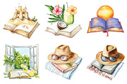 Summer Reading Watercolor Clipart, a Seasonal Illustration by DreamArtGraphic (Thumbnail 3 of 4)