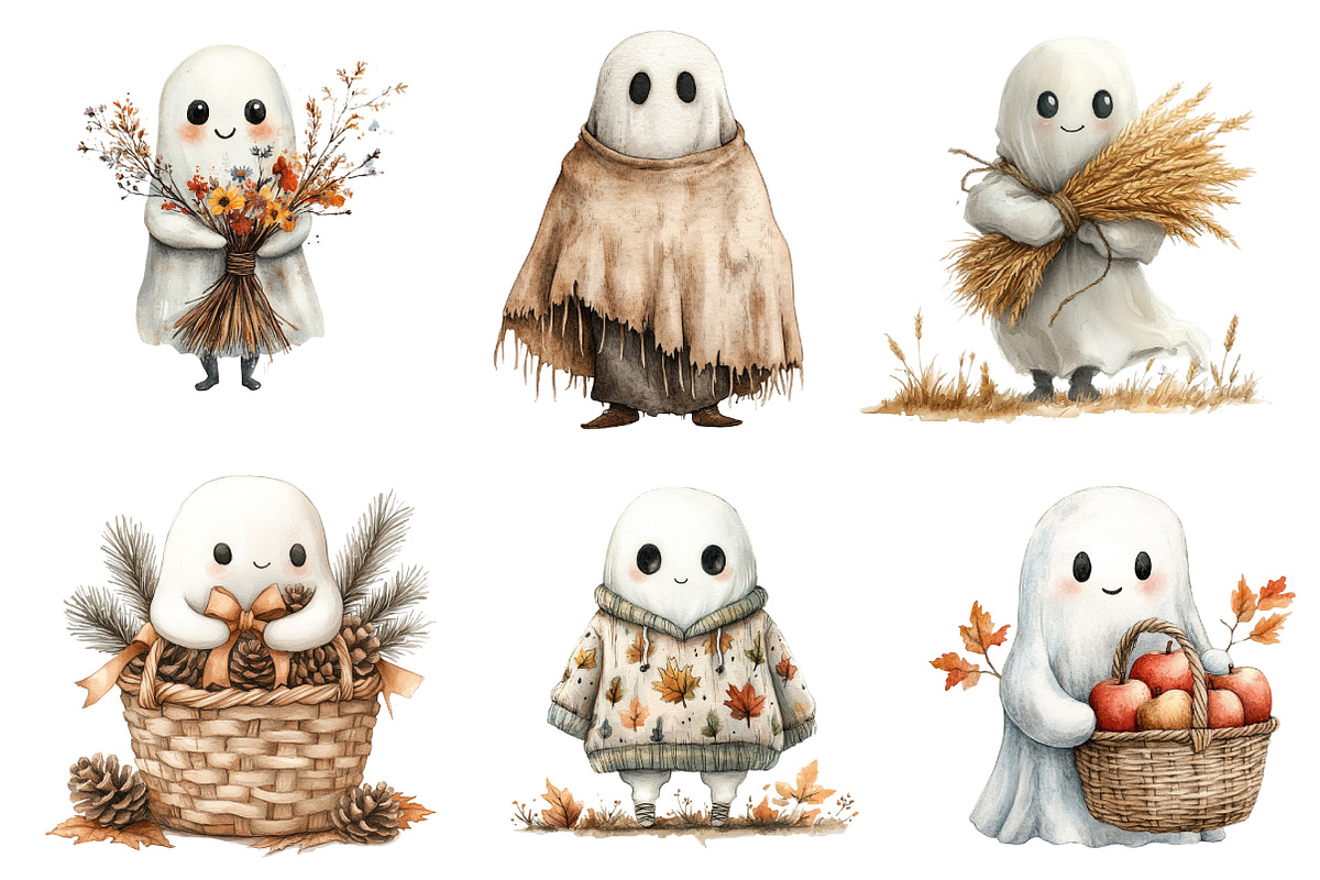 Cute Boho Fall Ghost Clipart, an Illustration by Dream Creation (Photo 7 of 7)