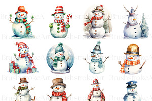 Watercolor Snowmen Clipart Pack