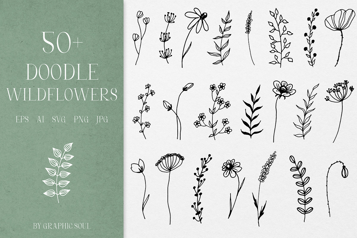Hand drawn doodle wildflowers, a Decorative Illustration by Graphic Soul (Photo 1 of 5)
