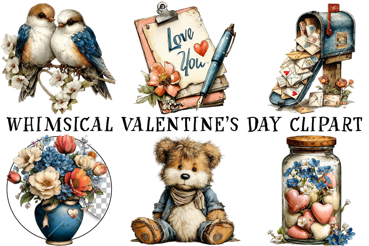 Floral Valentine's Day Clipart, an Illustration by OK Design (Photo 2 of 6)