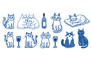 Cats doodle set. Cat linear, an Animal Illustration by Stock-Smart-Start