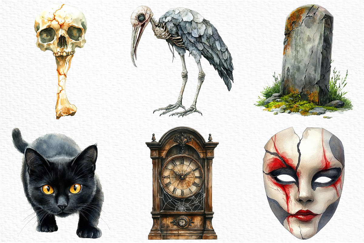 Watercolor Creepy Halloween Clipart, an Illustration by Craft Nest (Photo 4 of 6)