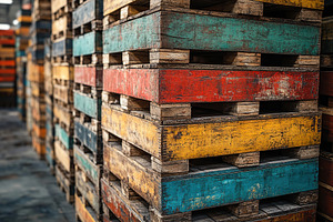 Stack wooden pallets in warehouse, a Photo by AlyaAnd