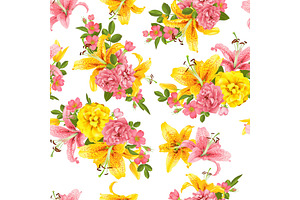 pink Rose and lily seamless pattern Vector