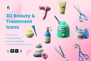 3D Beauty Care Icon Set, a Characters & Person 3D Model by Flat Icons