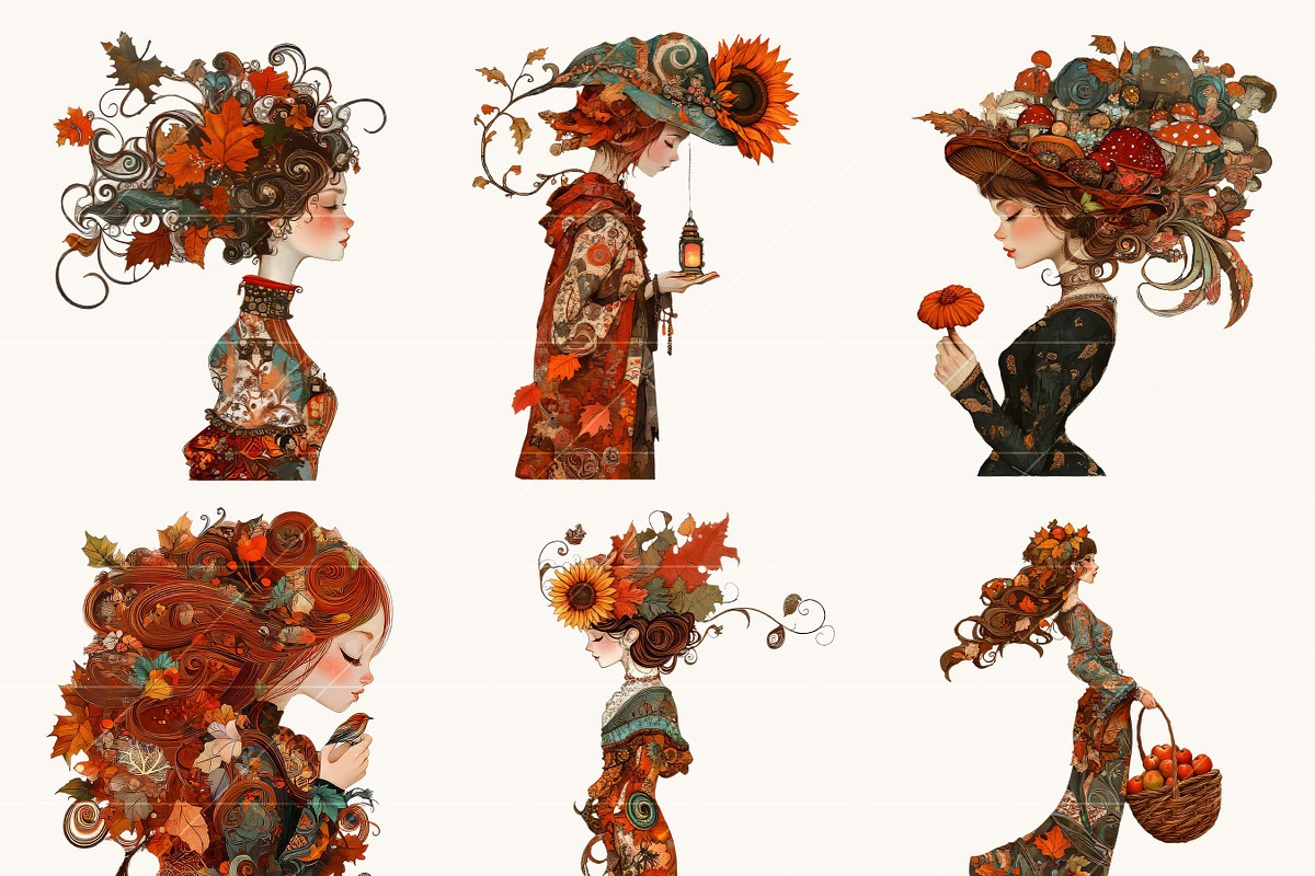Whimsical Autumn Girls Clipart, a Person Illustration by BusyDaydesign (Photo 2 of 9)