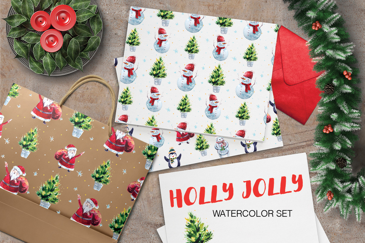 Watercolor Holly Jolly Collection., an Illustration by martynmarin (Photo 1 of 3)