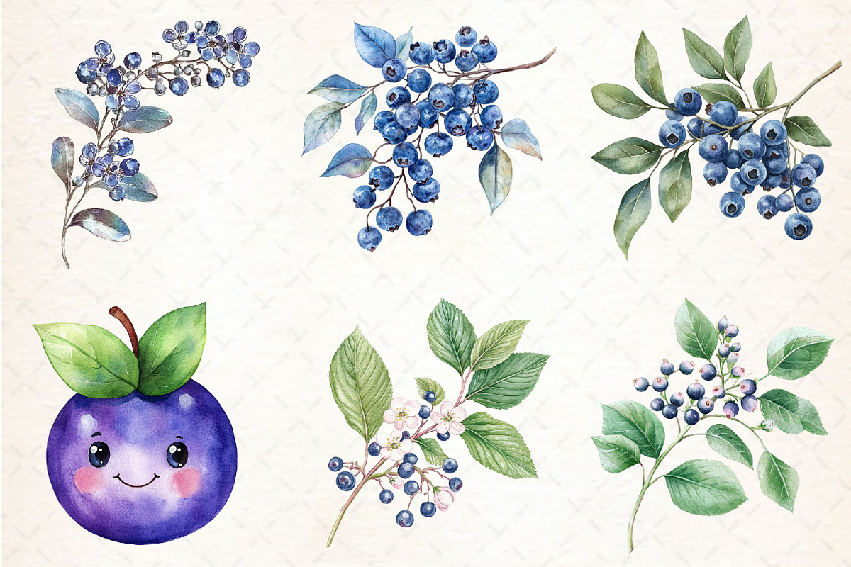 Watercolor Blueberries Clipart, an Illustration by Libby Wishes (Photo 10 of 11)