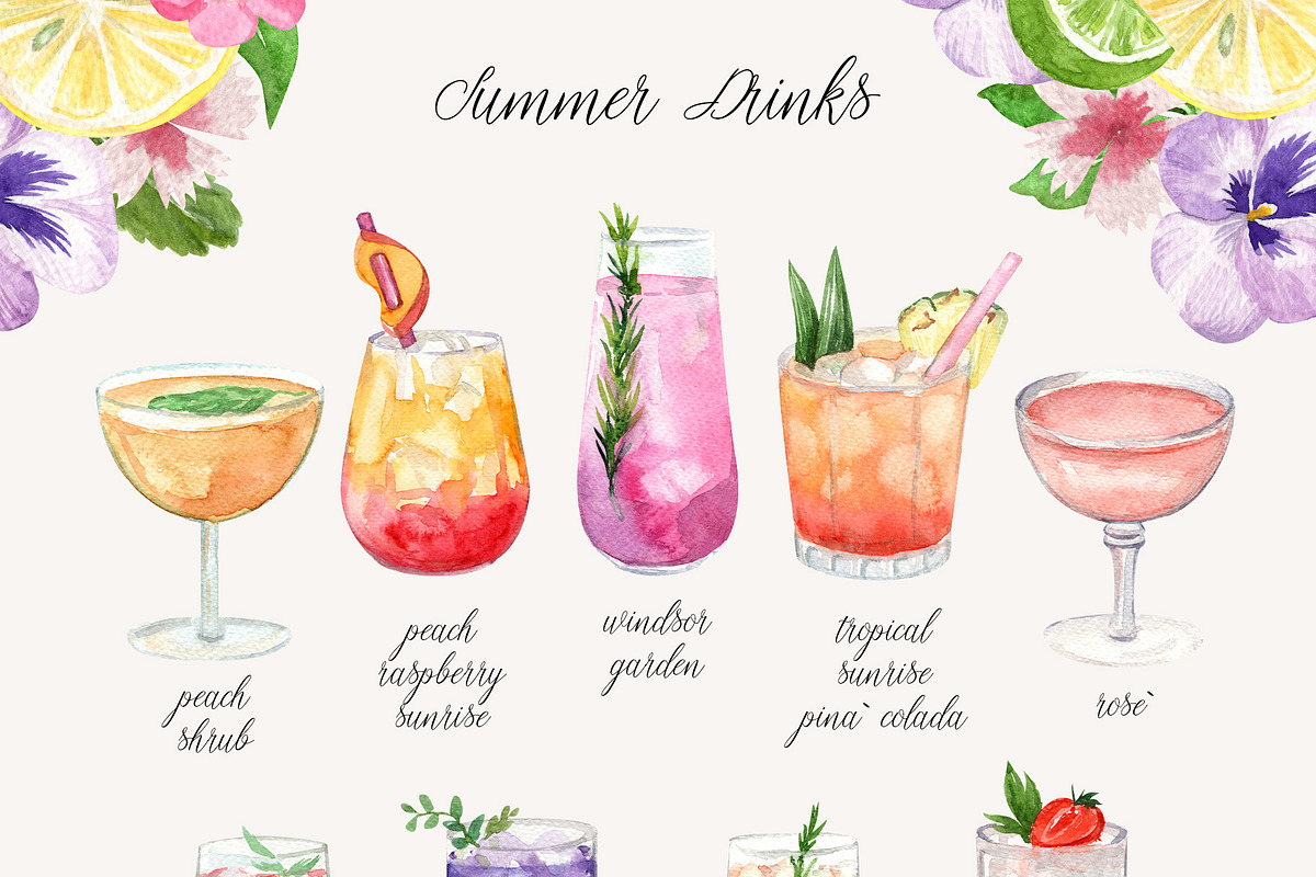 Fruity Summer Cocktails Watercolor, a Food Illustration by Catch the Dream Art (Photo 4 of 9)