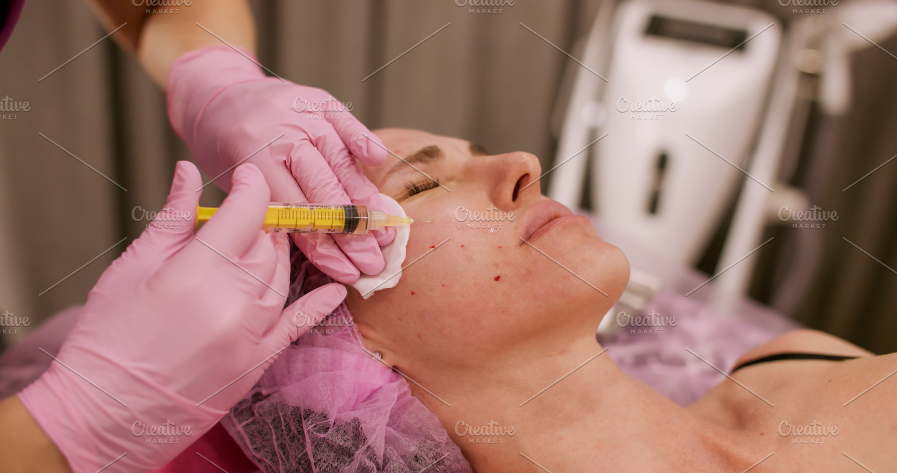 Beauty injection therapy treatment hand woman face, a Person Photo by Photo Drive Studio