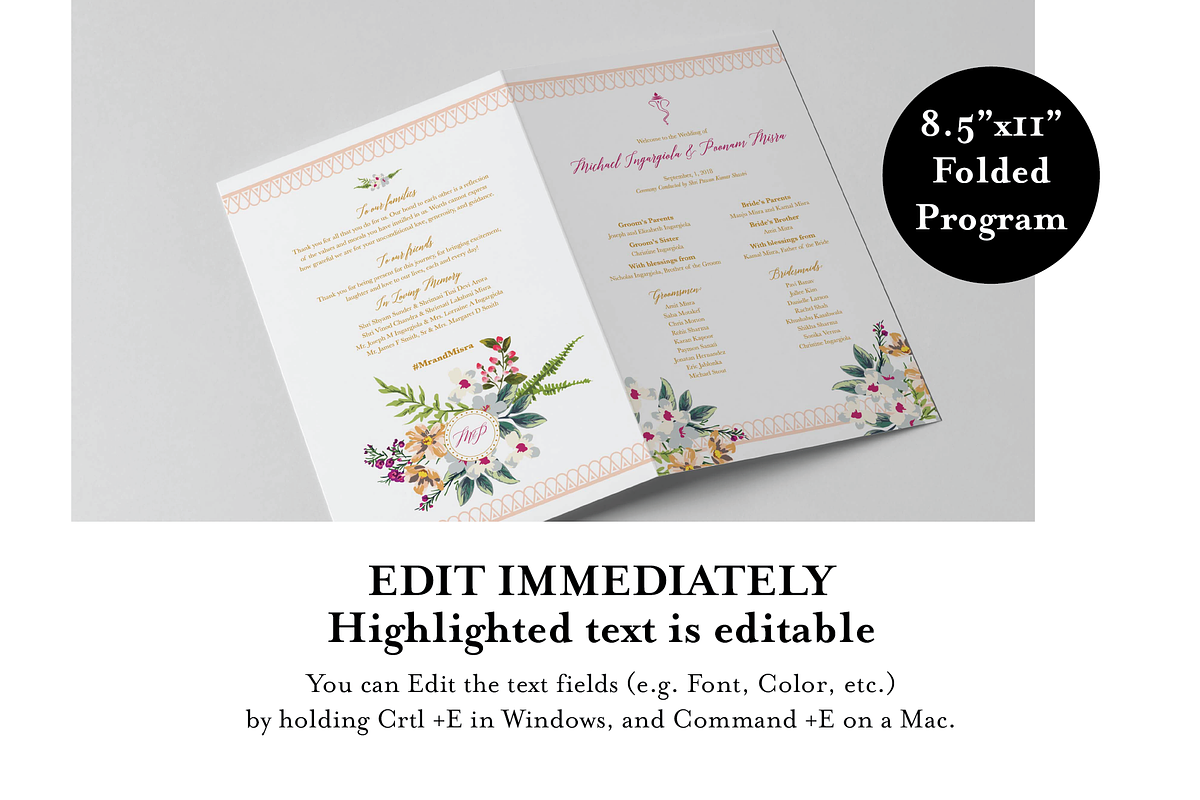 Floral Hindu Folded Wedding Program, a Templates & Theme by CWSDesignsTheMapChick (Photo 4 of 5)