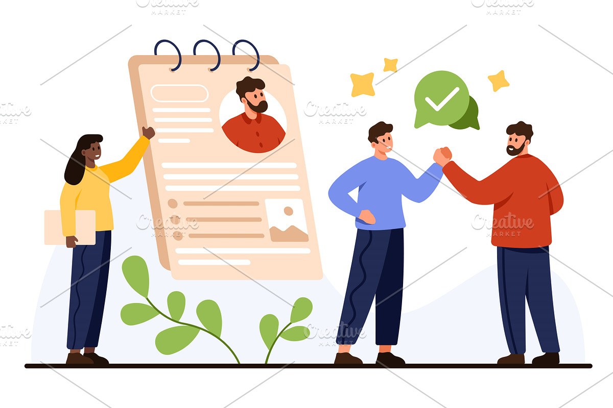 HR Recruitment CV Approval Teamwork, a Person Illustration by Flashvector