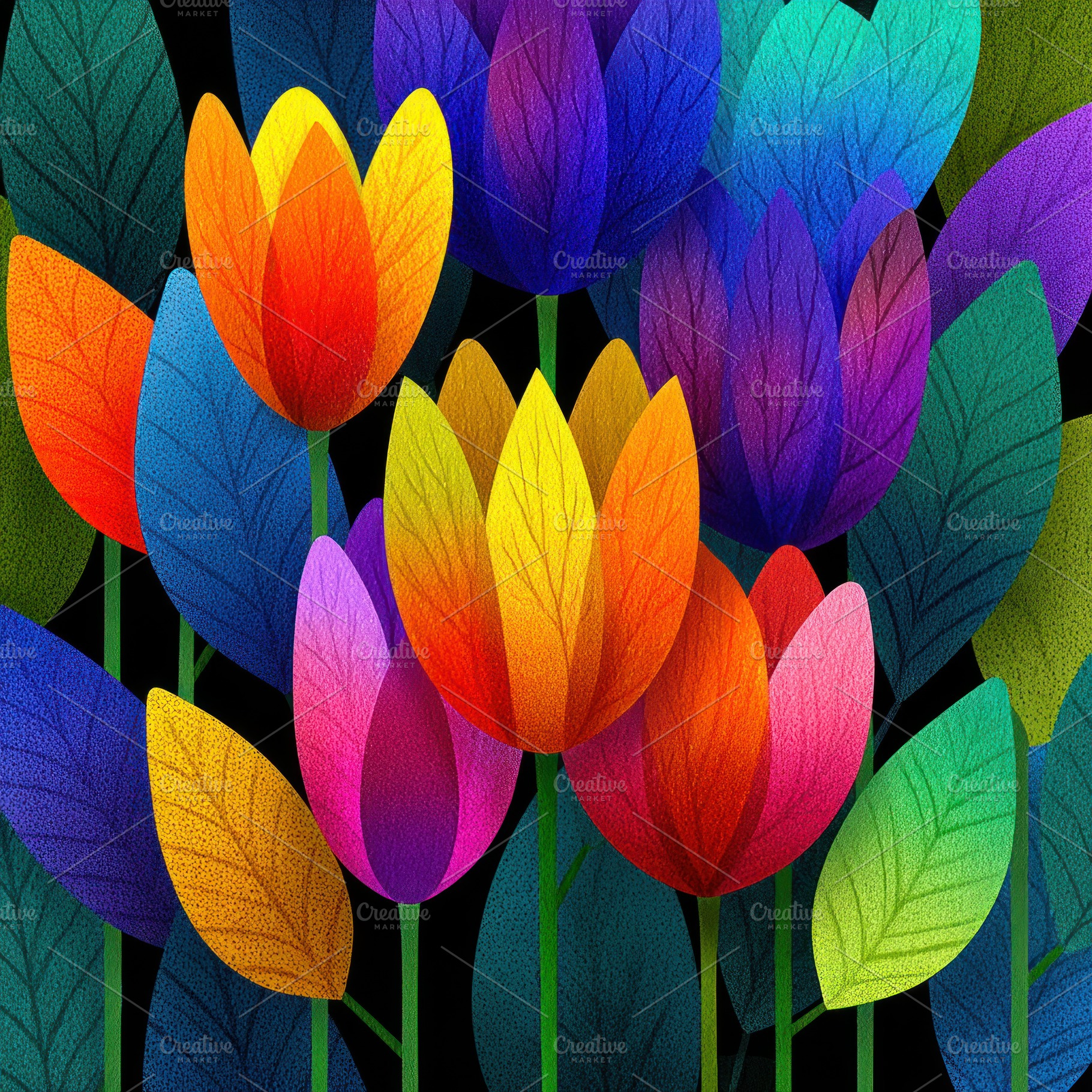 Vibrant abstract tulip flowers with bold gradient colors and tex, a Nature Photo by José Manuel Gelpi
