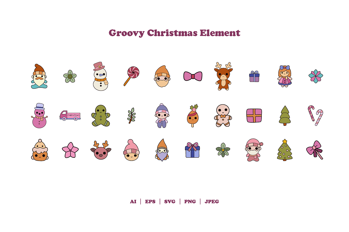 Christmas Groovy Element, an Illustration by HunEyy (Photo 3 of 7)