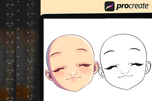 200 Procreate Chibi Head Stamps