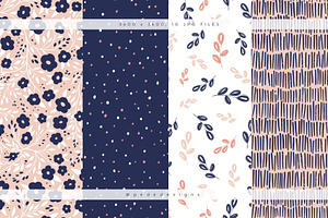 Navy Blue & Blush. Digital Papers