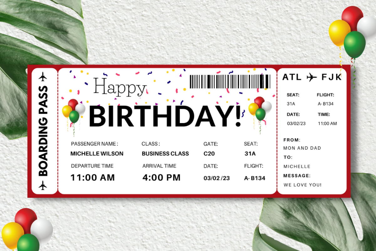 Happy Birthday Gift Boarding Pass, a Card Template by YasdeyDesigns (Photo 1 of 8)