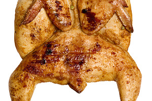Whole grilled chicken marinated with spices on an isolated backg, a Food & Drink Photo by ndanko